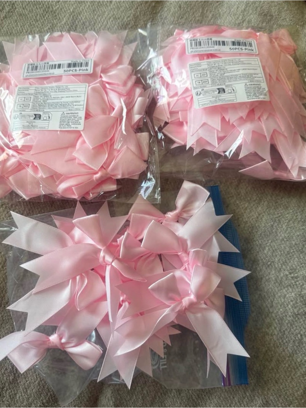 120 Light Pink Satin Ribbon Bows for DIY Crafts, Invitations & Party Decorations